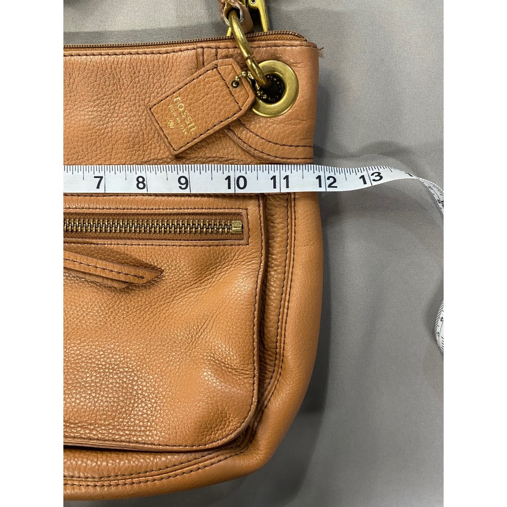 Fossil Brown Genuine Pebbled Leather Crossbody Bag Purse Zip Small Everyday - Picture 11 of 13